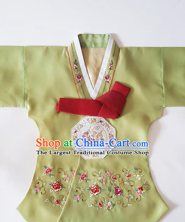 Korean Traditional Court Hanbok Garment Embroidered Olive Green Blouse Asian Korea Fashion Costume for Women