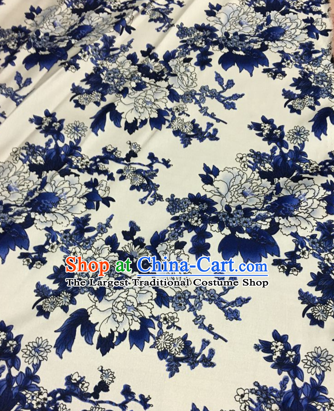 Traditional Asian Chinese Handmade Embroidery Blue and White Porcelain Silk Satin Tang Suit Fabric, Nanjing Brocade Ancient Costume Hanfu Cheongsam Cloth Material