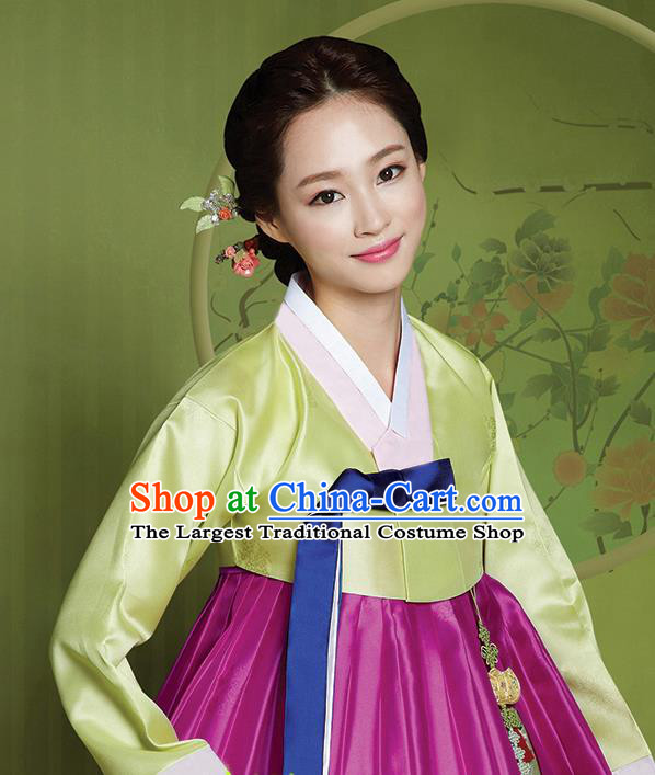 Korean Traditional Bride Court Hanbok Green Blouse and Purple Dress Garment Asian Korea Fashion Costume for Women