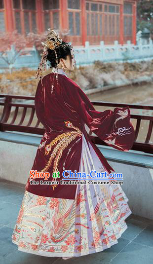Chinese Traditional Ming Dynasty Princess Wedding Red Coat and White Skirt Ancient Imperial Concubine Embroidered Costumes for Women