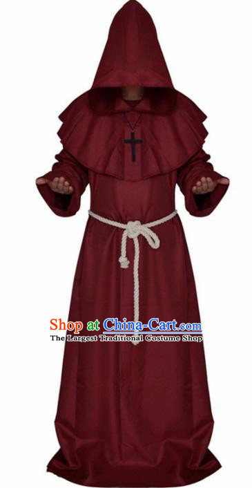 Western Halloween Middle Ages Cosplay Churchman Red Robe European Traditional Missionary Costume for Men