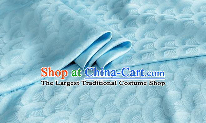 Asian Chinese Classical Scale Pattern Design Light Blue Brocade Jacquard Fabric Traditional Cheongsam Silk Material