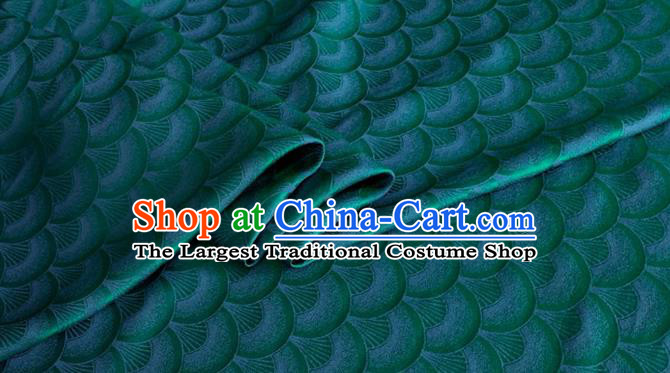 Asian Chinese Classical Scale Pattern Design Green Brocade Jacquard Fabric Traditional Cheongsam Silk Material
