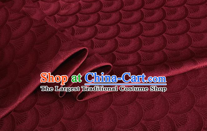 Asian Chinese Classical Scale Pattern Design Wine Red Brocade Jacquard Fabric Traditional Cheongsam Silk Material