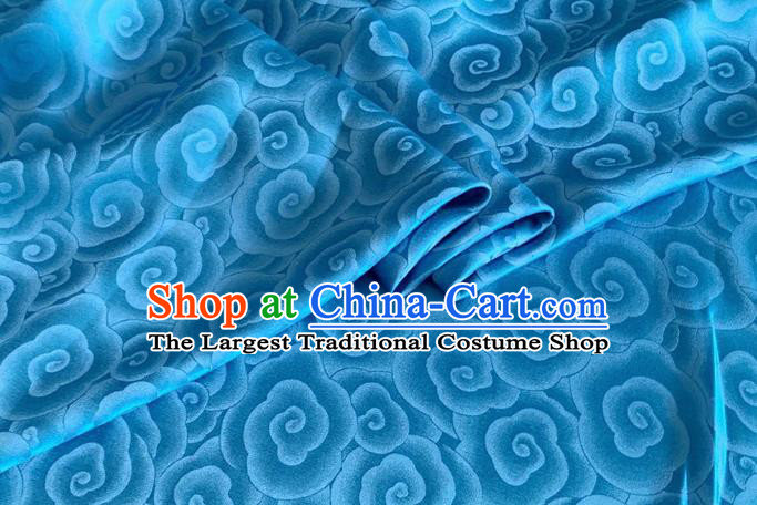 Asian Chinese Classical Clouds Pattern Design Blue Brocade Jacquard Fabric Traditional Cheongsam Silk Material