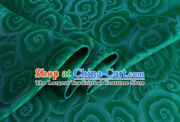 Asian Chinese Classical Clouds Pattern Design Green Brocade Jacquard Fabric Traditional Cheongsam Silk Material