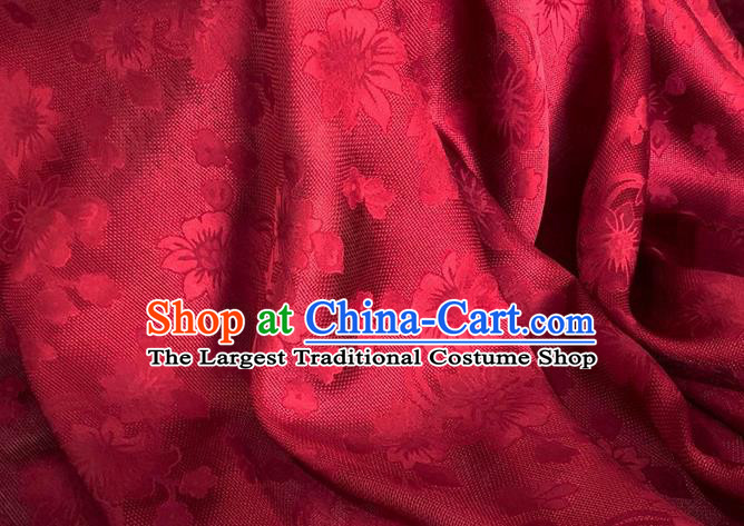 Asian Chinese Classical Flowers Pattern Design Wine Red Brocade Jacquard Fabric Traditional Cheongsam Silk Material