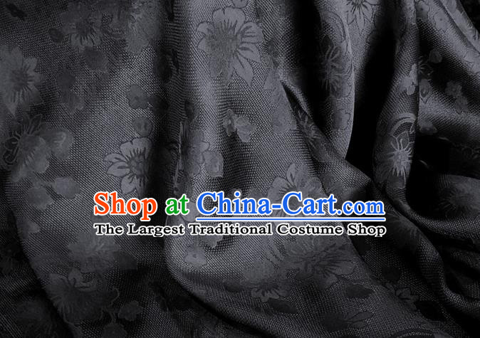 Asian Chinese Classical Flowers Pattern Design Black Brocade Jacquard Fabric Traditional Cheongsam Silk Material
