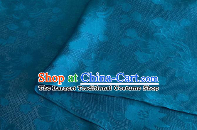 Asian Chinese Classical Flowers Pattern Design Blue Brocade Jacquard Fabric Traditional Cheongsam Silk Material