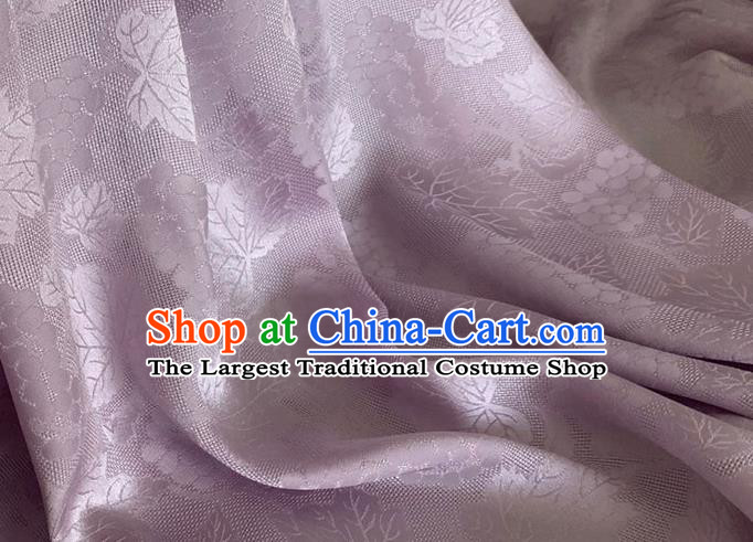 Asian Chinese Classical Maple Leaf Grape Pattern Design Lilac Brocade Jacquard Fabric Traditional Cheongsam Silk Material