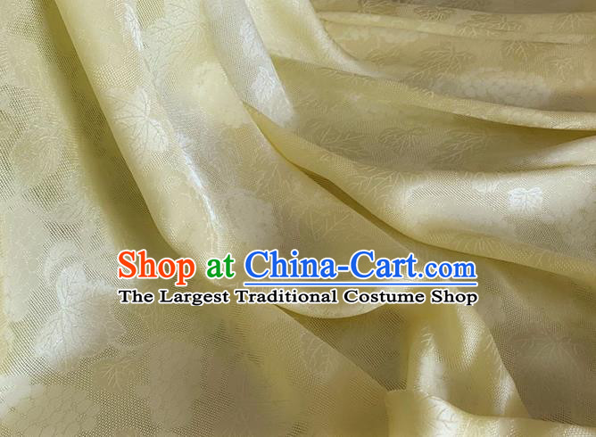 Asian Chinese Classical Maple Leaf Grape Pattern Design Yellow Brocade Jacquard Fabric Traditional Cheongsam Silk Material