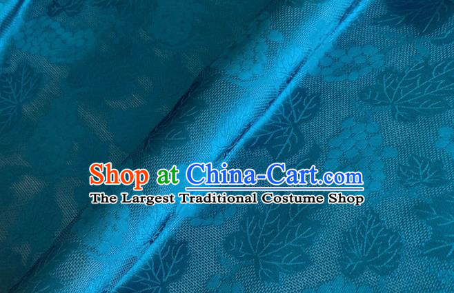 Asian Chinese Classical Maple Leaf Grape Pattern Design Deep Blue Brocade Jacquard Fabric Traditional Cheongsam Silk Material