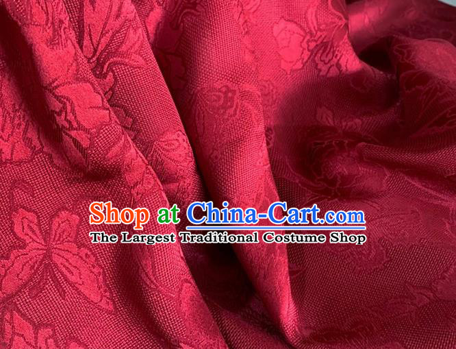 Asian Chinese Classical Peony Butterfly Pattern Design Wine Red Brocade Jacquard Fabric Traditional Cheongsam Silk Material