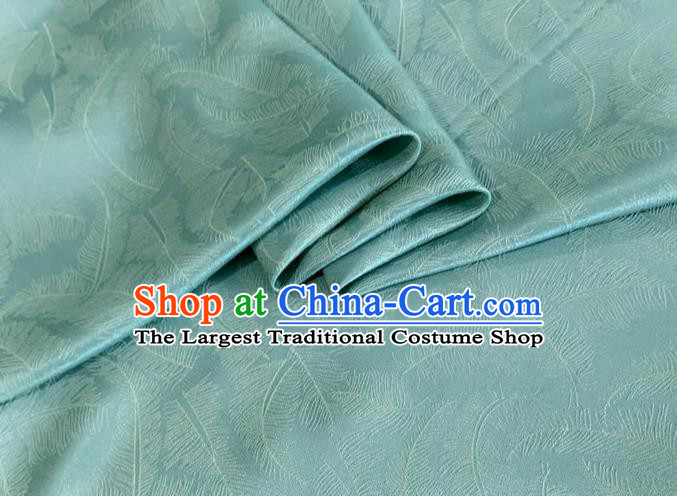 Asian Chinese Classical Feather Pattern Design Light Green Brocade Jacquard Fabric Traditional Cheongsam Silk Material