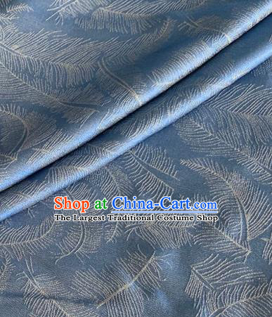 Asian Chinese Classical Feather Pattern Design Blue Brocade Jacquard Fabric Traditional Cheongsam Silk Material