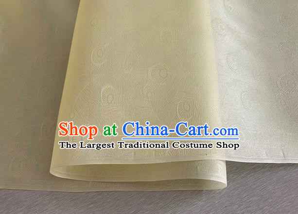 Asian Chinese Classical Peacock Feather Pattern Design Yellow Organza Jacquard Fabric Traditional Cheongsam Silk Material
