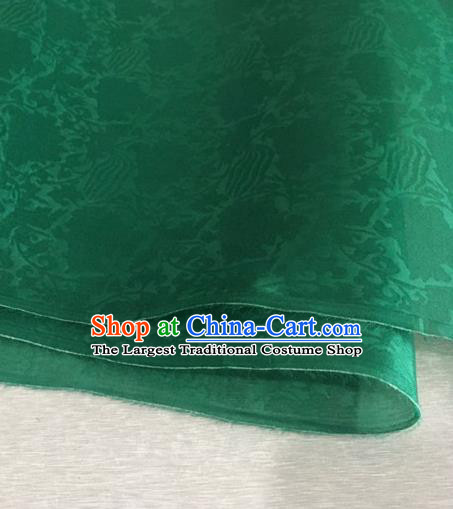 Asian Chinese Classical Phoenix Peony Pattern Design Deep Green Organza Jacquard Fabric Traditional Cheongsam Silk Material