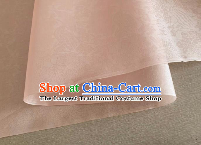 Asian Chinese Classical Phoenix Peony Pattern Design Light Pink Organza Jacquard Fabric Traditional Cheongsam Silk Material