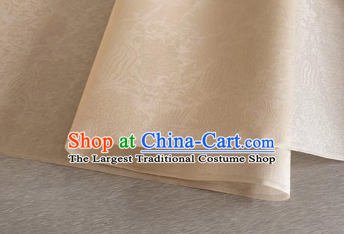 Asian Chinese Classical Phoenix Peony Pattern Design Champagne Organza Jacquard Fabric Traditional Cheongsam Silk Material