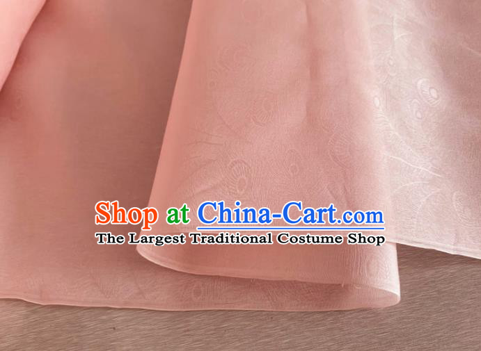 Asian Chinese Classical Peacock Feather Pattern Design Pink Organza Jacquard Fabric Traditional Cheongsam Silk Material