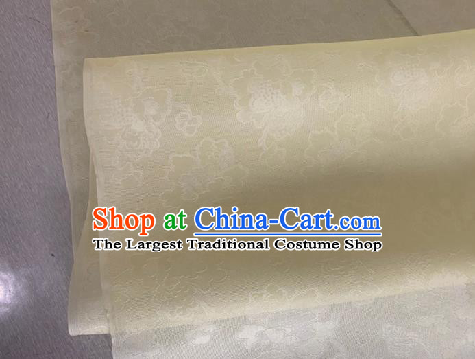 Asian Chinese Classical Peony Pattern Design Light Yellow Jacquard Fabric Traditional Cheongsam Silk Material