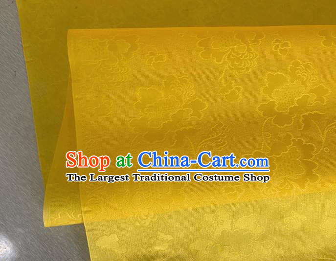 Asian Chinese Classical Peony Pattern Design Yellow Jacquard Fabric Traditional Cheongsam Silk Material