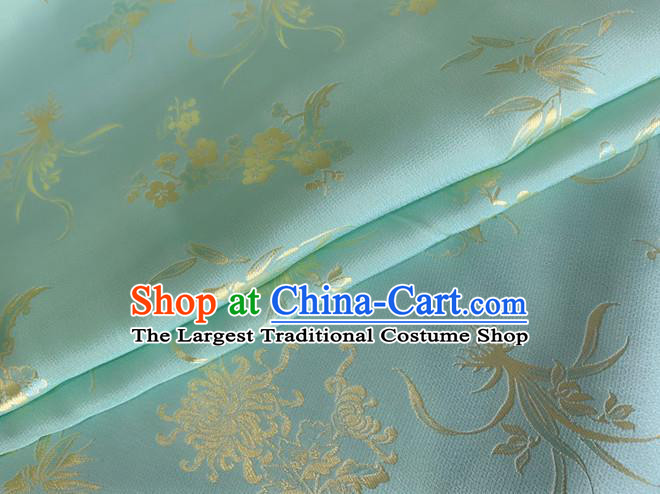 Asian Chinese Classical Plum Orchid Bamboo Chrysanthemum Pattern Design Light Blue Jacquard Fabric Traditional Cheongsam Silk Material