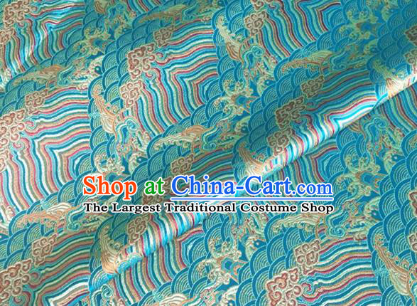 Asian Chinese Classical Wave Cliff Pattern Design Lake Blue Brocade Jacquard Fabric Traditional Cheongsam Silk Material