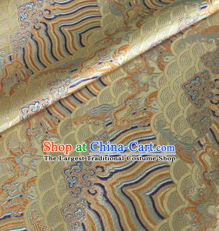 Asian Chinese Classical Wave Cliff Pattern Design Golden Brocade Jacquard Fabric Traditional Cheongsam Silk Material