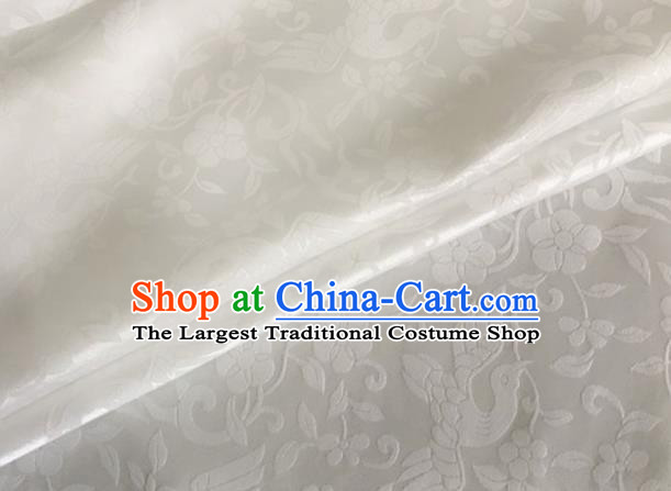 Asian Chinese Classical Birds Pattern Design White Brocade Jacquard Fabric Traditional Cheongsam Silk Material