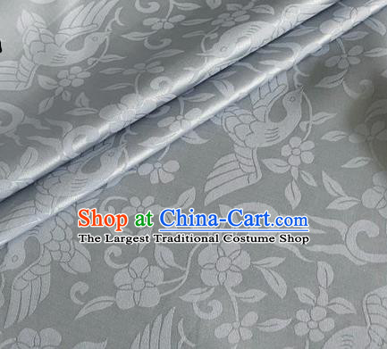 Asian Chinese Classical Birds Pattern Design Grey Brocade Jacquard Fabric Traditional Cheongsam Silk Material