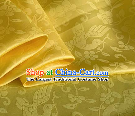 Asian Chinese Classical Birds Pattern Design Yellow Brocade Jacquard Fabric Traditional Cheongsam Silk Material