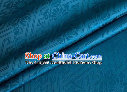 Asian Chinese Classical Daisy Pattern Design Peacock Blue Brocade Jacquard Fabric Traditional Cheongsam Silk Material