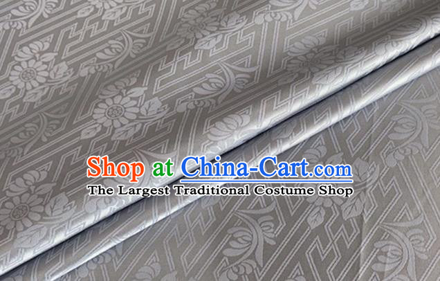 Asian Chinese Classical Daisy Pattern Design Grey Brocade Jacquard Fabric Traditional Cheongsam Silk Material