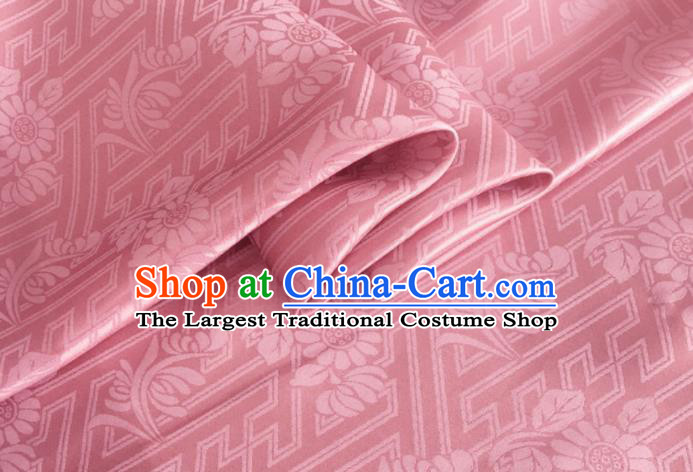 Asian Chinese Classical Daisy Pattern Design Pink Brocade Jacquard Fabric Traditional Cheongsam Silk Material