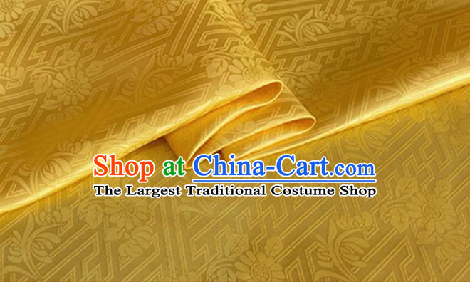 Asian Chinese Classical Daisy Pattern Design Golden Brocade Jacquard Fabric Traditional Cheongsam Silk Material