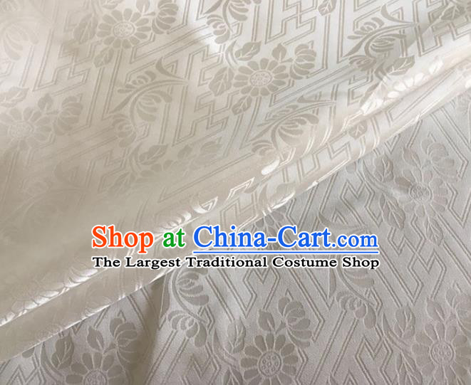 Asian Chinese Classical Daisy Pattern Design White Brocade Jacquard Fabric Traditional Cheongsam Silk Material