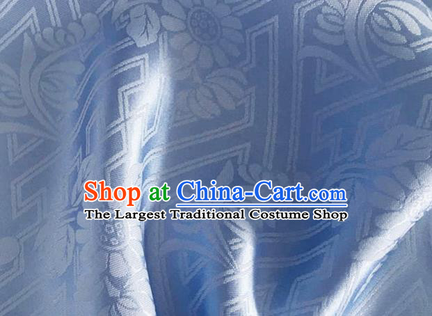 Asian Chinese Classical Daisy Pattern Design Light Blue Brocade Jacquard Fabric Traditional Cheongsam Silk Material