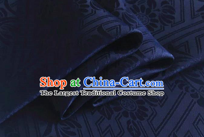 Asian Chinese Classical Daisy Pattern Design Navy Brocade Jacquard Fabric Traditional Cheongsam Silk Material