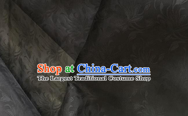 Asian Chinese Classical Lotus Pattern Design Black Brocade Jacquard Fabric Traditional Cheongsam Silk Material