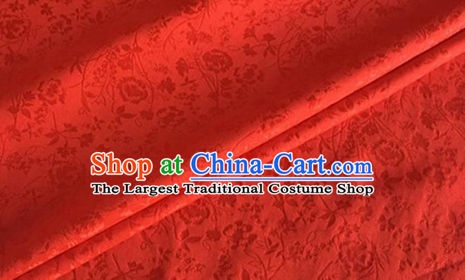 Asian Chinese Classical Jacquard Peony Pattern Design Red Brocade Fabric Traditional Cheongsam Silk Material