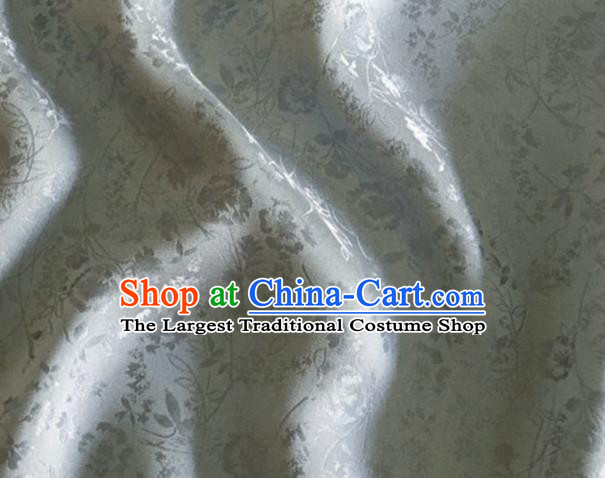 Asian Chinese Classical Jacquard Peony Pattern Design Light Grey Brocade Fabric Traditional Cheongsam Silk Material