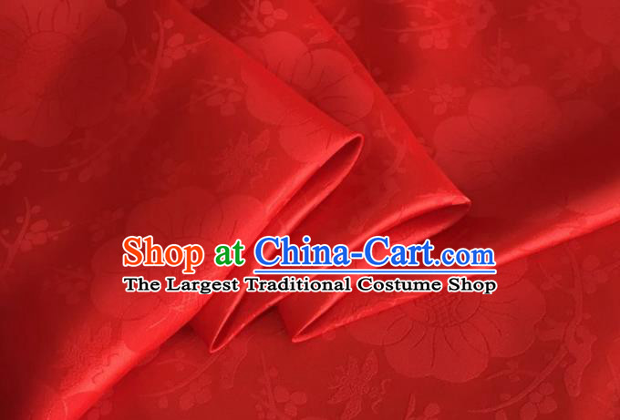 Asian Chinese Classical Plum Blossom Pattern Design Red Silk Fabric Traditional Cheongsam Material