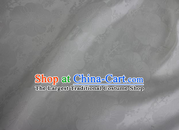 Asian Chinese Classical Plum Blossom Pattern Design White Silk Fabric Traditional Cheongsam Material