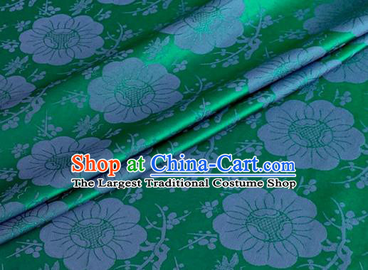 Asian Chinese Classical Plum Blossom Pattern Design Green Silk Fabric Traditional Cheongsam Material