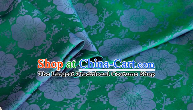 Asian Chinese Classical Plum Blossom Pattern Design Green Silk Fabric Traditional Cheongsam Material