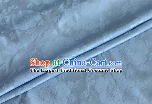 Asian Chinese Classical Plum Blossom Pattern Design Light Blue Silk Fabric Traditional Cheongsam Material