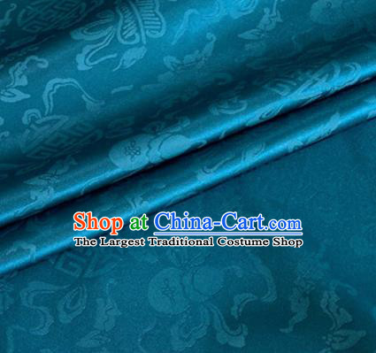 Asian Chinese Classical Ribbon Calabash Pattern Design Peacock Blue Silk Fabric Traditional Cheongsam Material