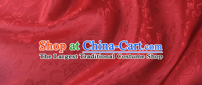 Asian Chinese Classical Ribbon Calabash Pattern Design Red Silk Fabric Traditional Cheongsam Material