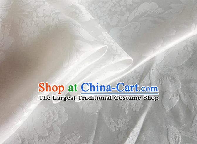Asian Chinese Classical Peony Pattern Design White Silk Fabric Traditional Cheongsam Brocade Material